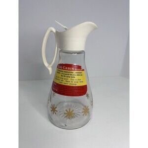 Vintage Glass Log Cabin Syrup Pitcher Dispenser Atomic Starburst 7” Pitcher